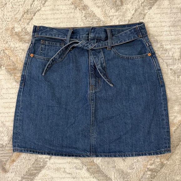 Madewell Indigo A-Line Denim Skirt with Tie Waist - Picture 1 of 6